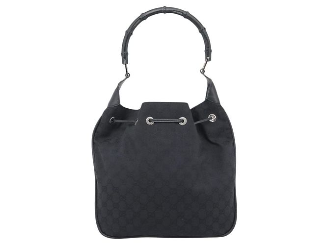 GUCCI GG Canvas Bamboo Handtasche Schwarz Silber 001 4033 Auth ep15336A - Ansicht 3