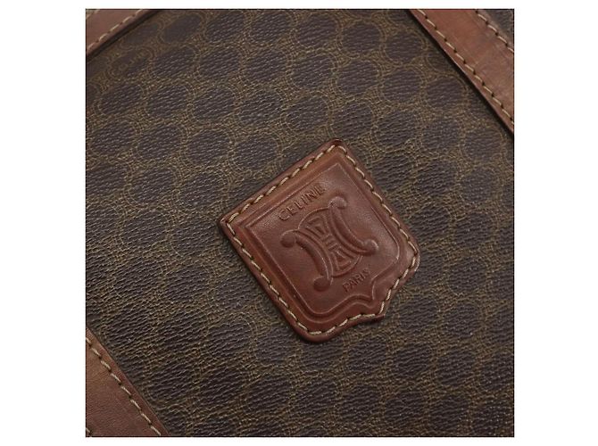 Céline Bolsa Boston CELINE em tela Macadam PVC Couro Marrom Ouro Auth 190906 Dourado - vista 14