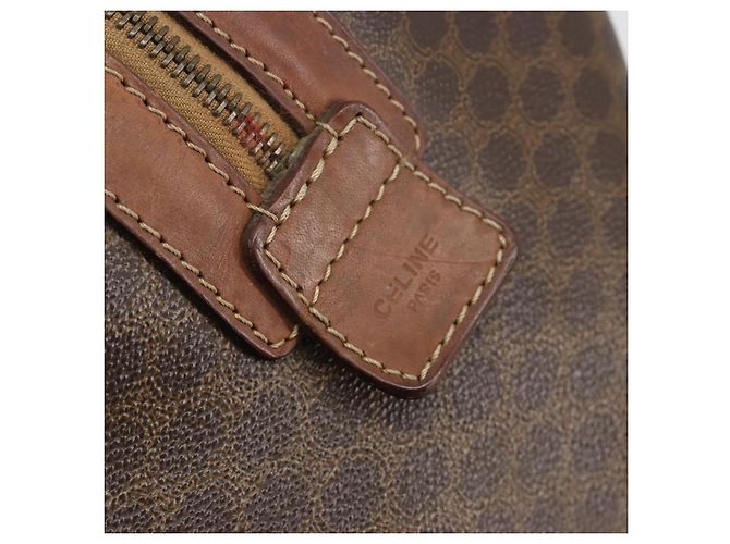 Céline Bolsa Boston CELINE em tela Macadam PVC Couro Marrom Ouro Auth 190906 Dourado - vista 16