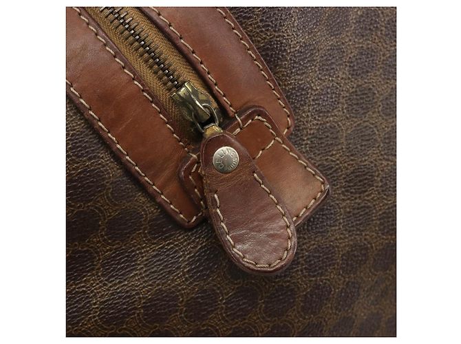 Céline Bolsa Boston CELINE em tela Macadam PVC Couro Marrom Ouro Auth 190906 Dourado - vista 17