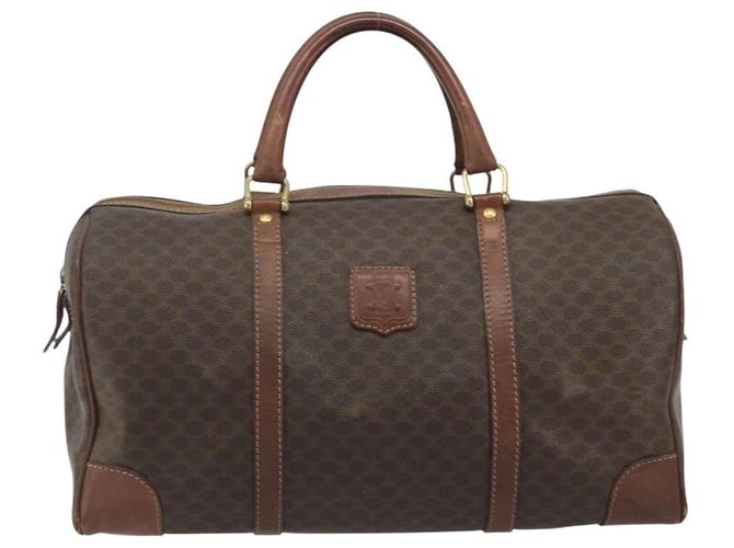 Céline Bolsa Boston CELINE em tela Macadam PVC Couro Marrom Ouro Auth 190906 Dourado - vista 2