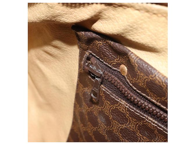 Céline Bolsa Boston CELINE em tela Macadam PVC Couro Marrom Ouro Auth 190906 Dourado - vista 21