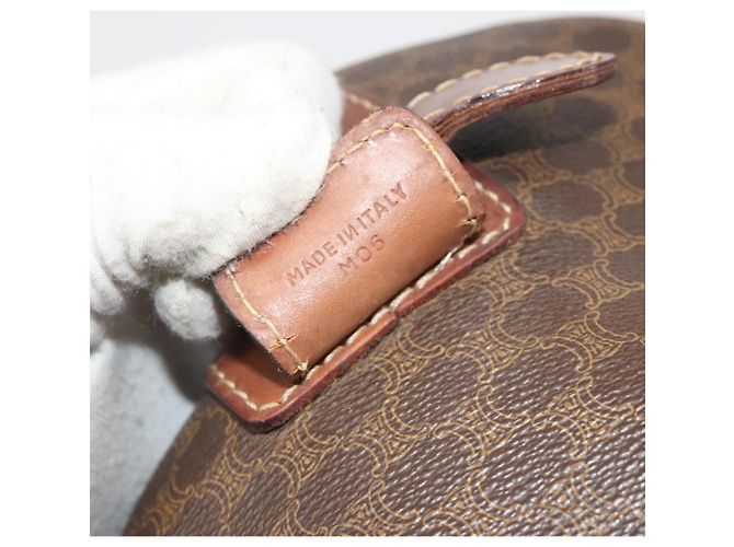 Céline Bolsa Boston CELINE em tela Macadam PVC Couro Marrom Ouro Auth 190906 Dourado - vista 23