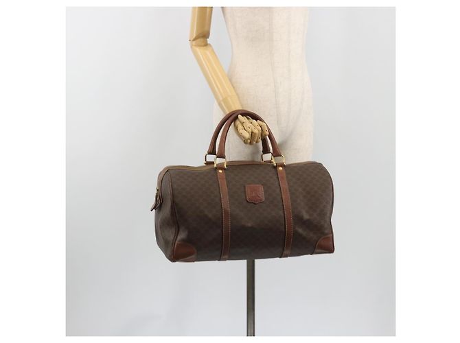 Céline Bolsa Boston CELINE em tela Macadam PVC Couro Marrom Ouro Auth 190906 Dourado - vista 24