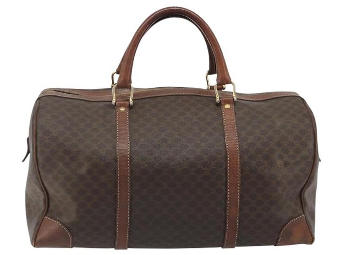 Céline Bolsa Boston CELINE em tela Macadam PVC Couro Marrom Ouro Auth 190906 Dourado - vista 3