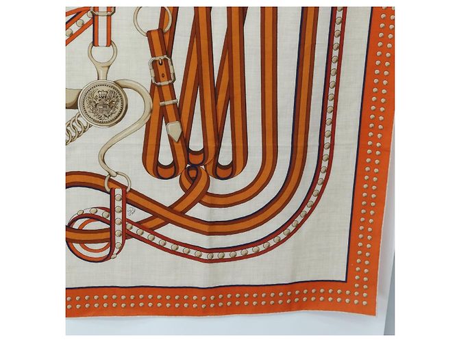 Hermès HERMES Carre 140 Scarf "Grand Tralala" Cashmere Beige Auth hk3925V - vista 10