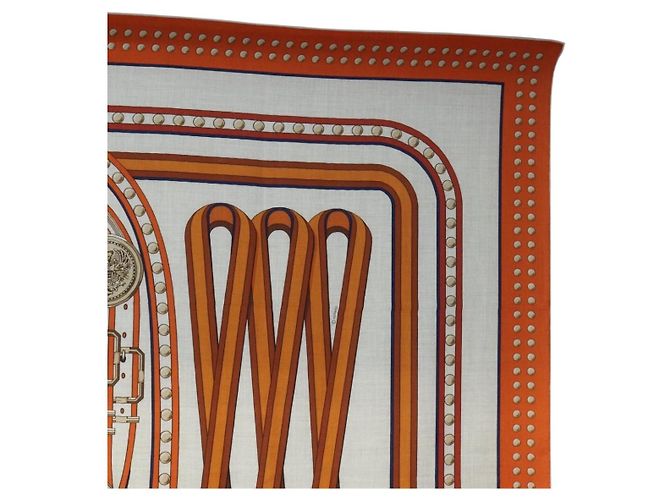 Hermès HERMES Carre 140 Scarf "Grand Tralala" Cashmere Beige Auth hk3925V - vista 4