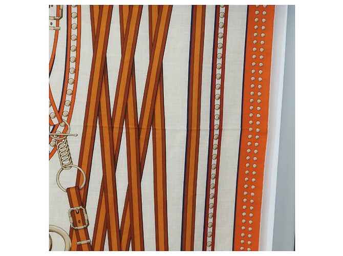 Hermès HERMES Carre 140 Scarf "Grand Tralala" Cashmere Beige Auth hk3925V - vista 7