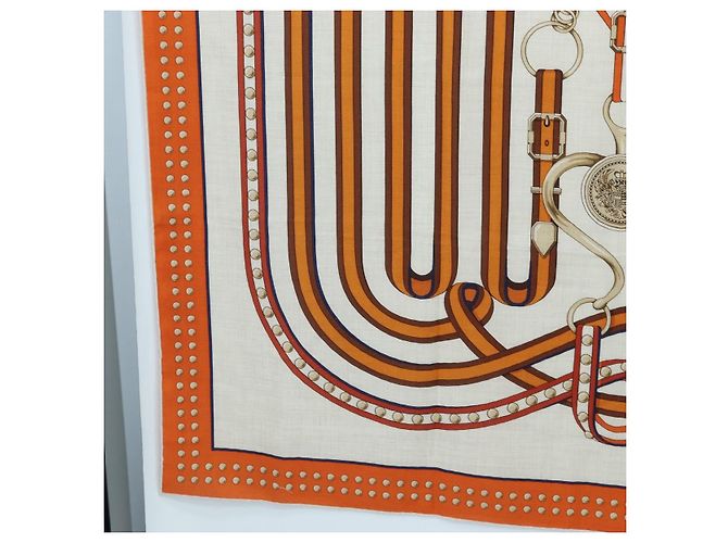Hermès HERMES Carre 140 Scarf "Grand Tralala" Cashmere Beige Auth hk3925V - vista 8