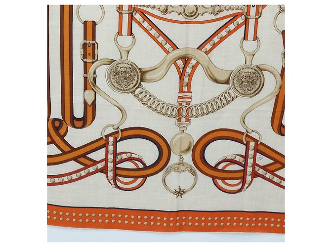 Hermès HERMES Carre 140 Scarf "Grand Tralala" Cashmere Beige Auth hk3925V - vista 9