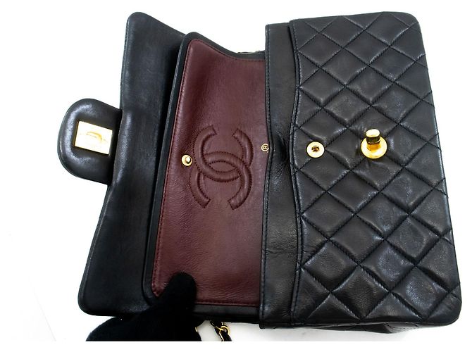 CHANEL Classic Double Flap 9" Chain Shoulder Bag Black Lambskin Nero - vista 11