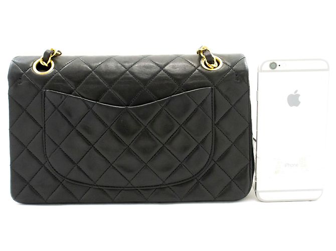 CHANEL Classic Double Flap 9" Chain Shoulder Bag Black Lambskin Nero - vista 3