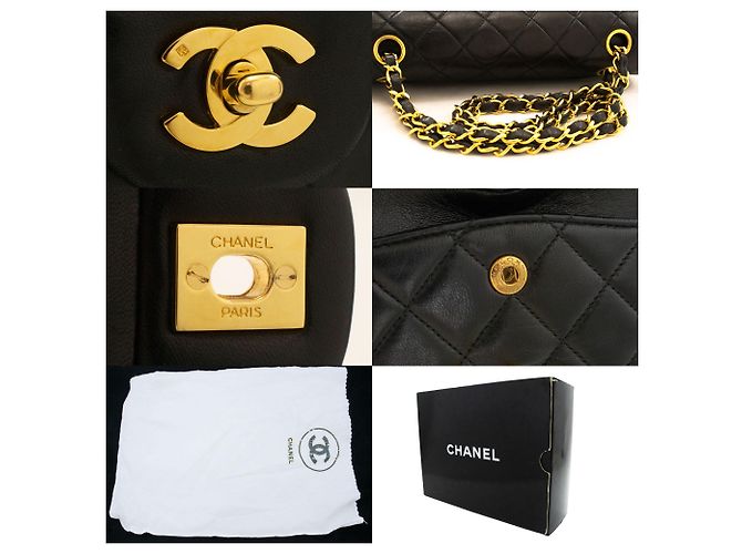 CHANEL Classic Double Flap 9" Chain Shoulder Bag Black Lambskin Nero - vista 7