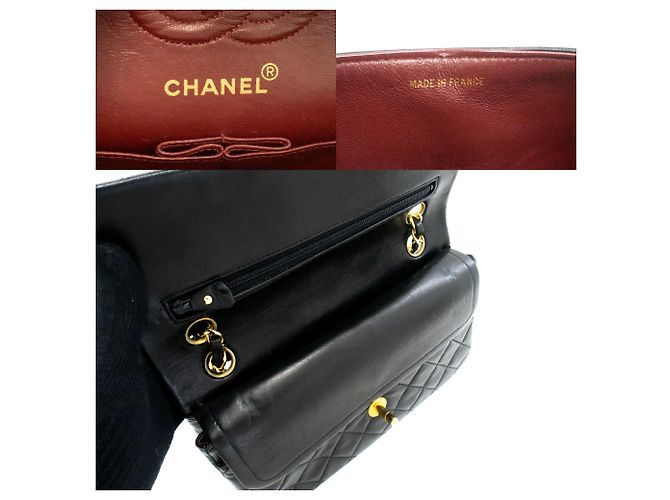 CHANEL Classic Double Flap 9" Chain Shoulder Bag Black Lambskin Nero - vista 8