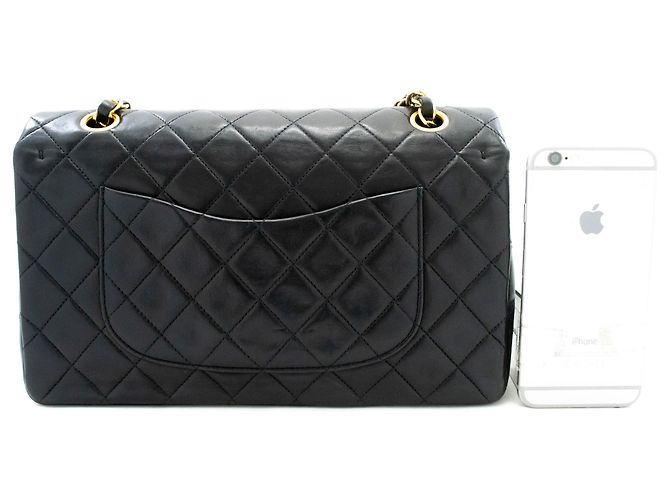 CHANEL Classic Double Flap 10" Chain Shoulder Bag Black Lambskin Nero - vista 3