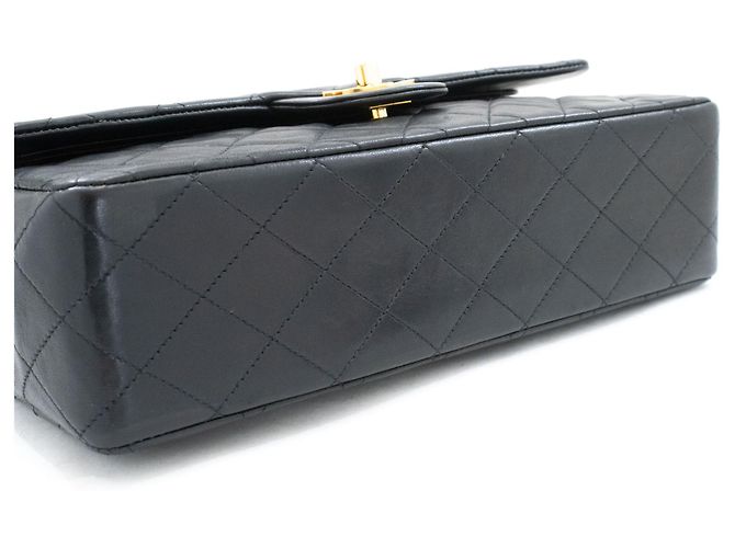 CHANEL Classic Double Flap 10" Chain Shoulder Bag Black Lambskin Nero - vista 4