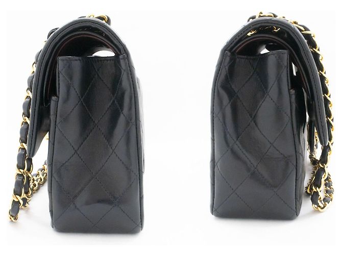 CHANEL Classic Double Flap 10" Chain Shoulder Bag Black Lambskin Nero - vista 5