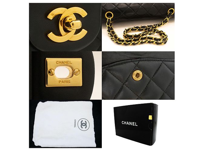 CHANEL Classic Double Flap 10" Chain Shoulder Bag Black Lambskin Nero - vista 7