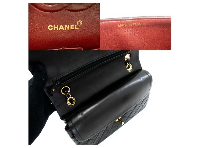 CHANEL Classic Double Flap 10" Chain Shoulder Bag Black Lambskin Nero - vista 8