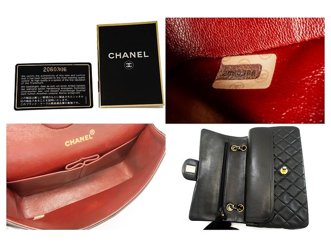 CHANEL Classic Double Flap 10" Chain Shoulder Bag Black Lambskin Nero - vista 9