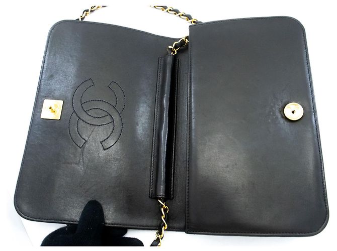 CHANEL Borsa a tracolla Clutch Full Flap Chain Nera in agnello trapuntato Nero - vista 11