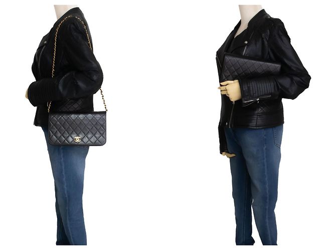 CHANEL Borsa a tracolla Clutch Full Flap Chain Nera in agnello trapuntato Nero - vista 12