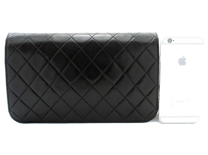 CHANEL Borsa a tracolla Clutch Full Flap Chain Nera in agnello trapuntato Nero - vista 3