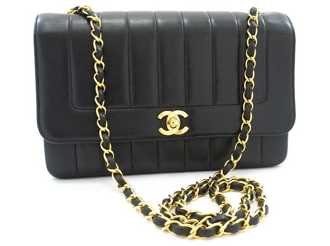 CHANEL Borsa a tracolla Single Flap con catena a righe nera trapuntata Nero - vista 2