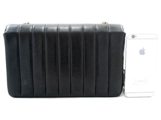 CHANEL Borsa a tracolla Single Flap con catena a righe nera trapuntata Nero - vista 3
