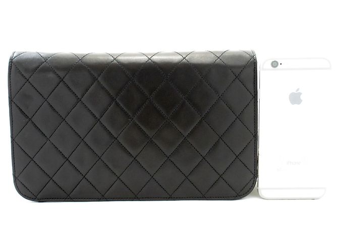 CHANEL Borsa a tracolla clutch Full Flap Chain Nera in agnello trapuntato Nero - vista 3