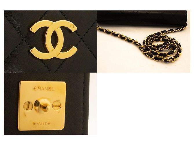 CHANEL Borsa a tracolla clutch Full Flap Chain Nera in agnello trapuntato Nero - vista 7