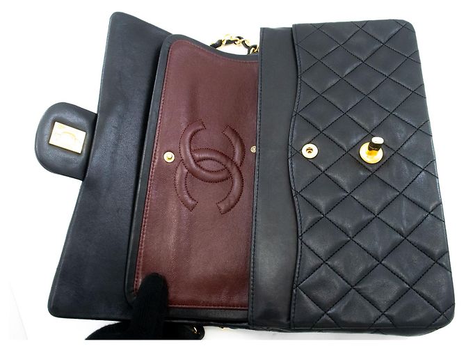CHANEL Classic Double Flap 10" Chain Shoulder Bag Black Lambskin Schwarz - vista 11