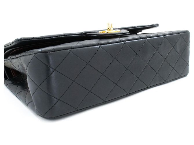 CHANEL Classic Double Flap 10" Chain Shoulder Bag Black Lambskin Schwarz - vista 4