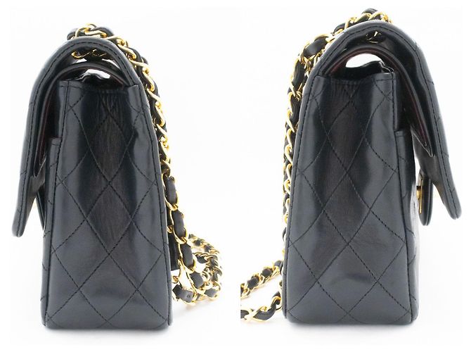 CHANEL Classic Double Flap 10" Chain Shoulder Bag Black Lambskin Schwarz - vista 5
