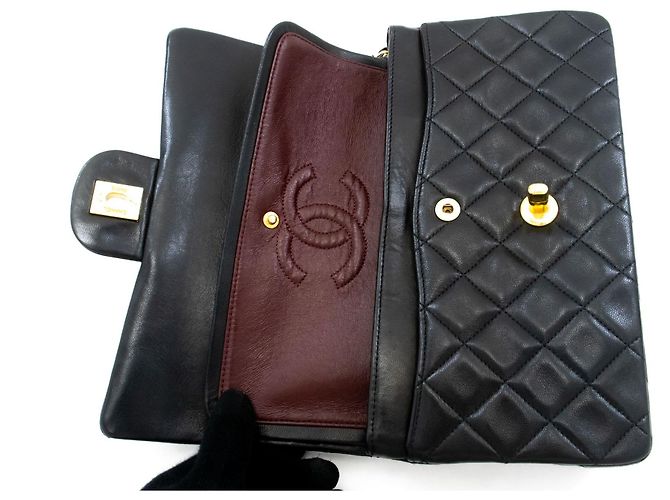 CHANEL Classic Double Flap 9" Chain Shoulder Bag Black Lambskin Nero - vista 11