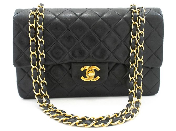 CHANEL Classic Double Flap 9" Chain Shoulder Bag Black Lambskin Nero - vista 2