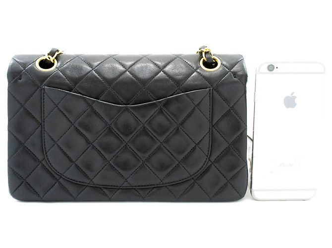 CHANEL Classic Double Flap 9" Chain Shoulder Bag Black Lambskin Nero - vista 3