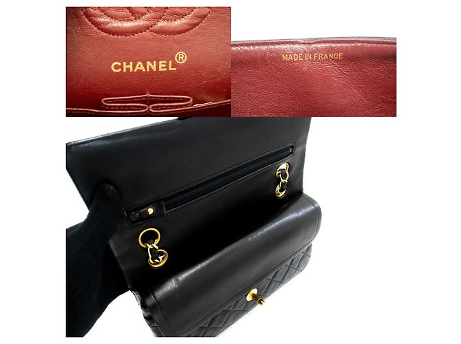 CHANEL Classic Double Flap 9" Chain Shoulder Bag Black Lambskin Nero - vista 8