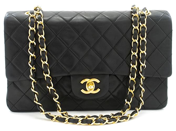 CHANEL Classic Double Flap 10" Chain Shoulder Bag Black Lambskin Nero - vista 2