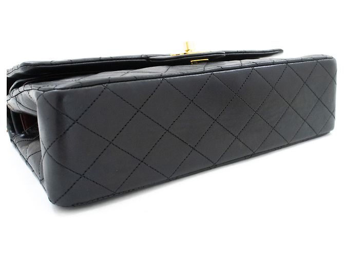 CHANEL Classic Double Flap 10" Chain Shoulder Bag Black Lambskin Nero - vista 4