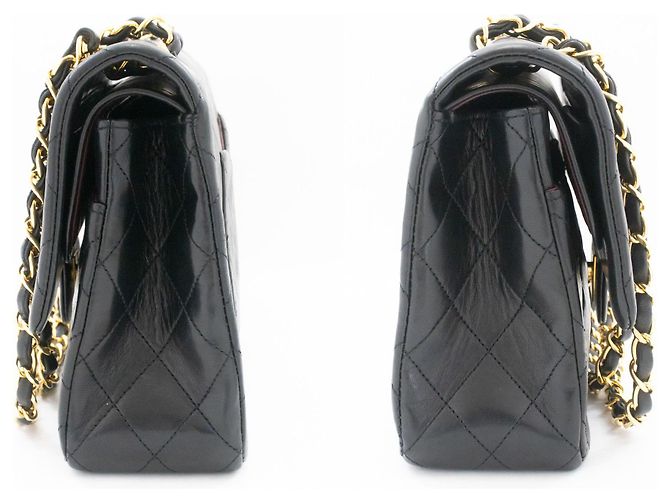 CHANEL Classic Double Flap 10" Chain Shoulder Bag Black Lambskin Nero - vista 5