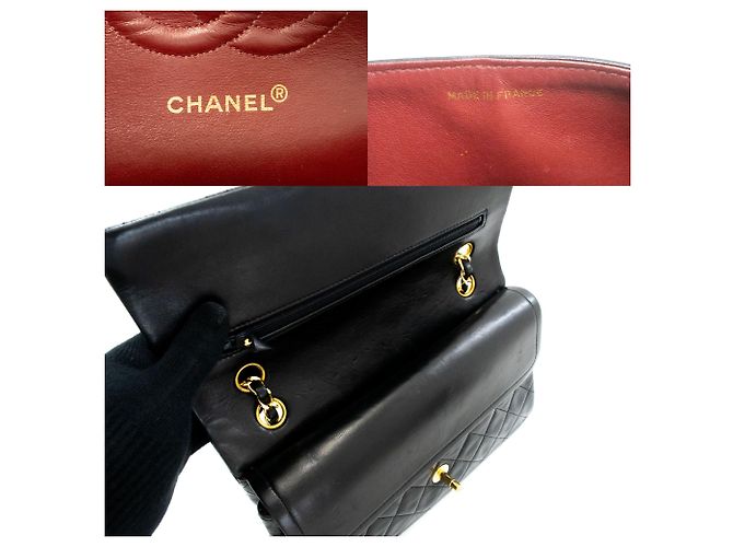 CHANEL Classic Double Flap 10" Chain Shoulder Bag Black Lambskin Nero - vista 8