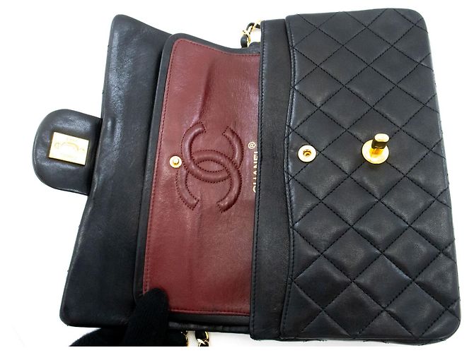 CHANEL Classic Double Flap 9" Chain Shoulder Bag Black Lambskin Nero - vista 11
