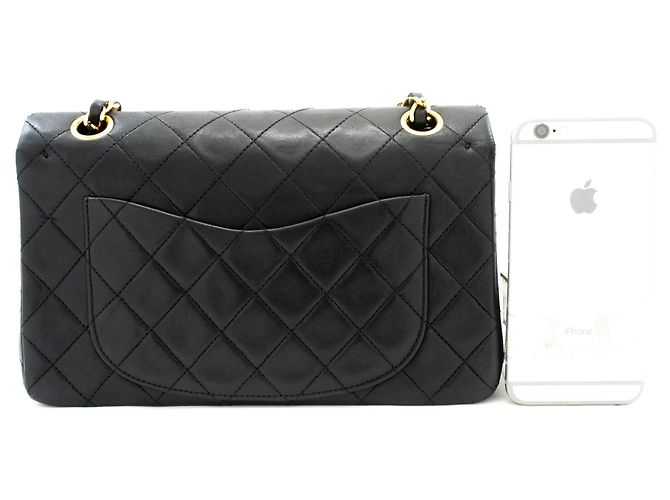 CHANEL Classic Double Flap 9" Chain Shoulder Bag Black Lambskin Nero - vista 3