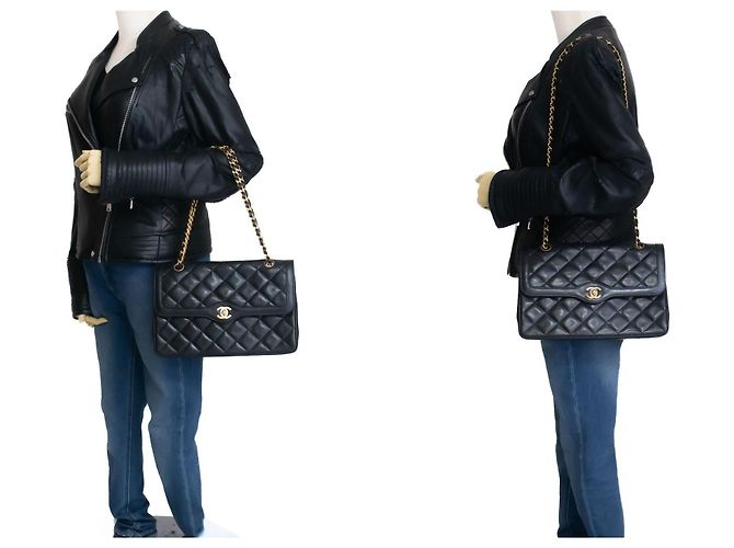 CHANEL Paris Vintage Chain Schultertasche Schwarz Gesteppt - Ansicht 12