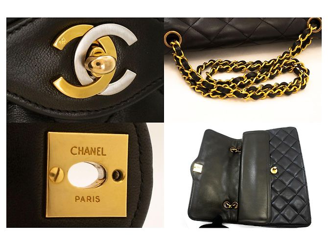 CHANEL Paris Vintage Chain Schultertasche Schwarz Gesteppt - Ansicht 7