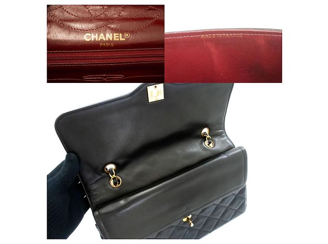 CHANEL Paris Vintage Chain Schultertasche Schwarz Gesteppt - Ansicht 8