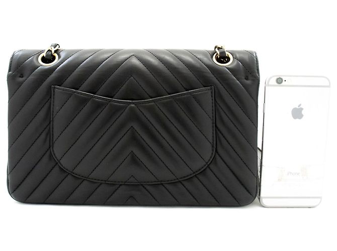 CHANEL Borsa a Spalla Double Flap V-Stitch 10" in Pelle di Agnello Nera Nero - vista 3