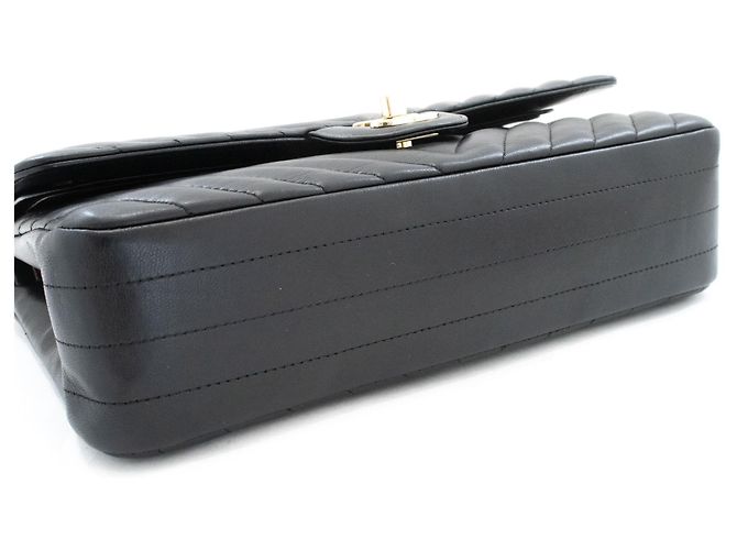 CHANEL Borsa a Spalla Double Flap V-Stitch 10" in Pelle di Agnello Nera Nero - vista 4