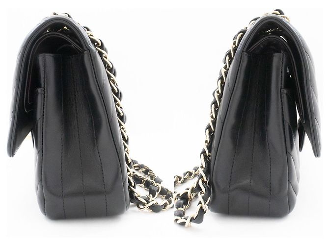 CHANEL Borsa a Spalla Double Flap V-Stitch 10" in Pelle di Agnello Nera Nero - vista 5